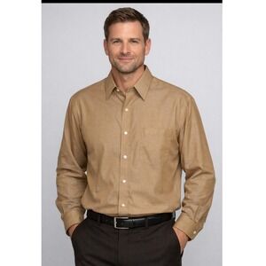 Embassy Row Mens Tan Herringbone Dress Shirt 100% Cotton 16.5‎ 34/35 NWT 204675